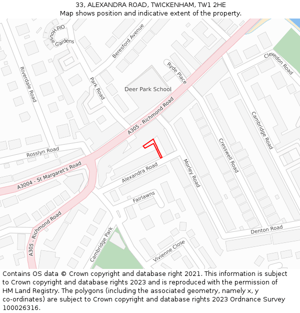 33, ALEXANDRA ROAD, TWICKENHAM, TW1 2HE: Location map and indicative extent of plot