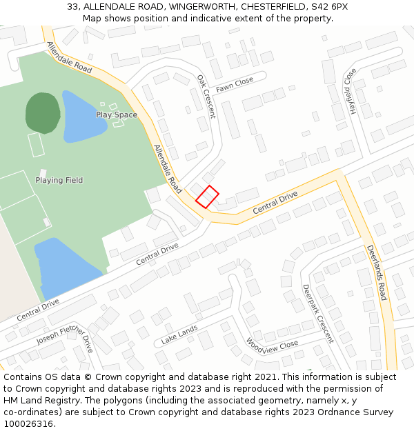 33, ALLENDALE ROAD, WINGERWORTH, CHESTERFIELD, S42 6PX: Location map and indicative extent of plot