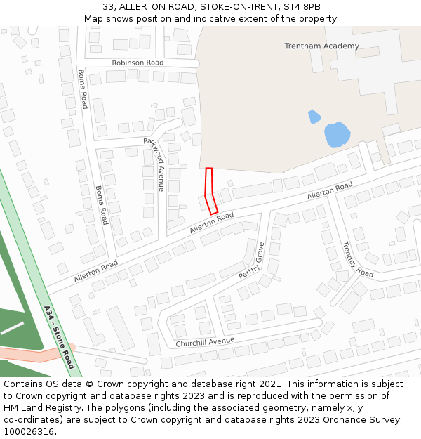 33, ALLERTON ROAD, STOKE-ON-TRENT, ST4 8PB: Location map and indicative extent of plot