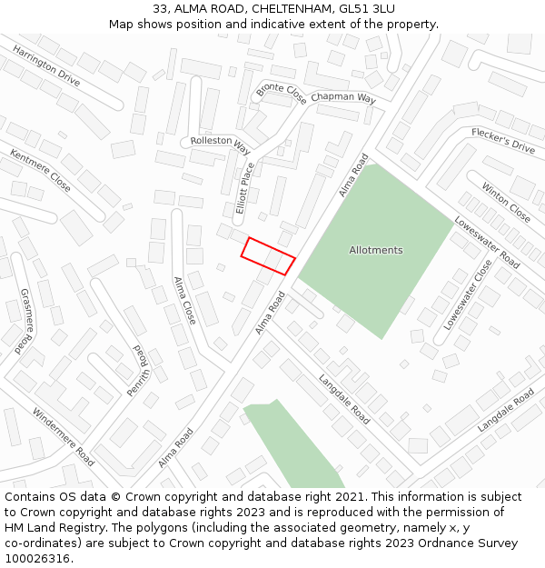 33, ALMA ROAD, CHELTENHAM, GL51 3LU: Location map and indicative extent of plot