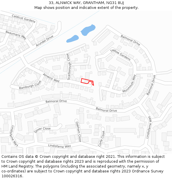 33, ALNWICK WAY, GRANTHAM, NG31 8UJ: Location map and indicative extent of plot