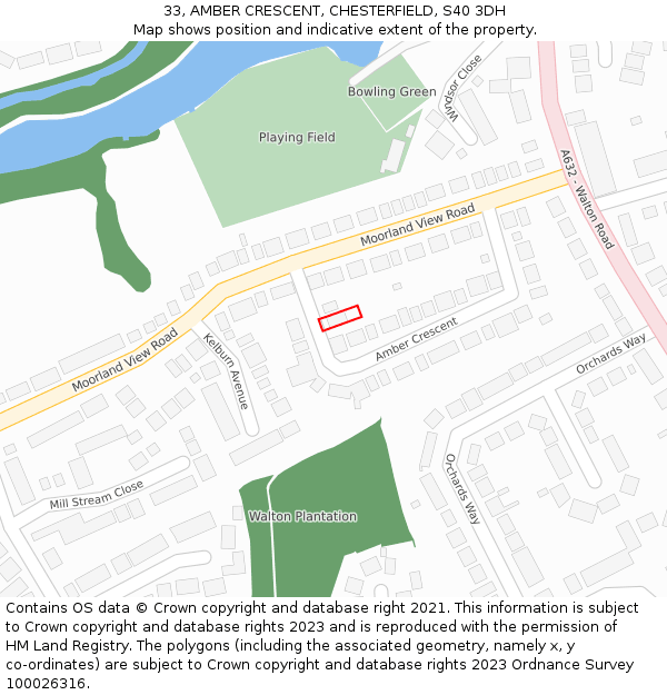 33, AMBER CRESCENT, CHESTERFIELD, S40 3DH: Location map and indicative extent of plot