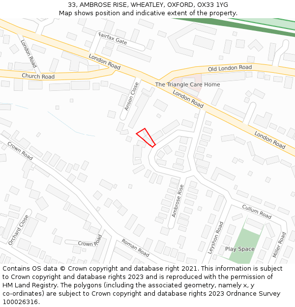 33, AMBROSE RISE, WHEATLEY, OXFORD, OX33 1YG: Location map and indicative extent of plot