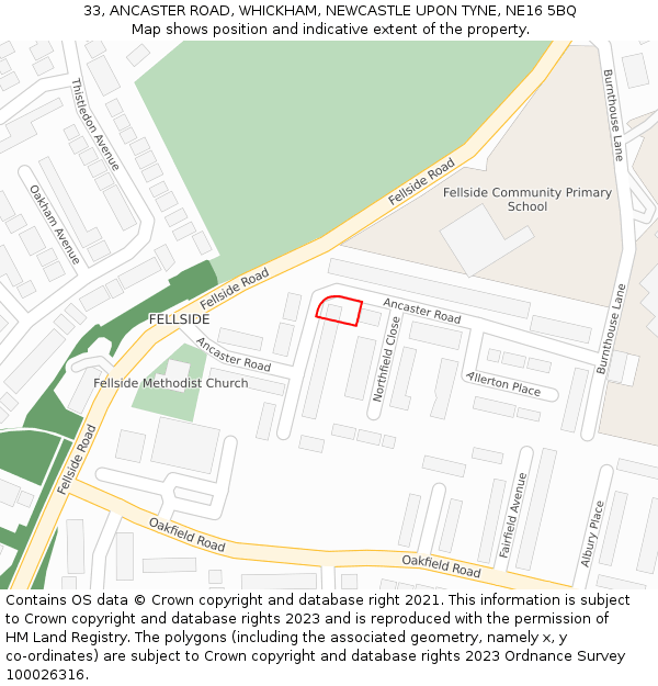 33, ANCASTER ROAD, WHICKHAM, NEWCASTLE UPON TYNE, NE16 5BQ: Location map and indicative extent of plot