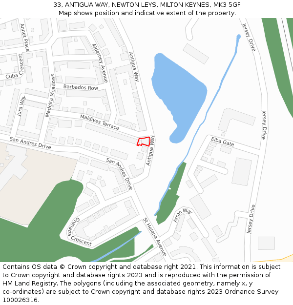 33, ANTIGUA WAY, NEWTON LEYS, MILTON KEYNES, MK3 5GF: Location map and indicative extent of plot