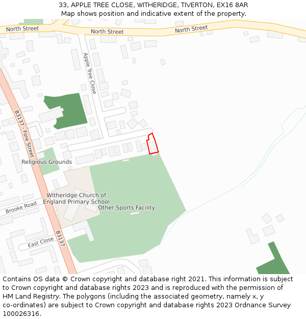 33, APPLE TREE CLOSE, WITHERIDGE, TIVERTON, EX16 8AR: Location map and indicative extent of plot