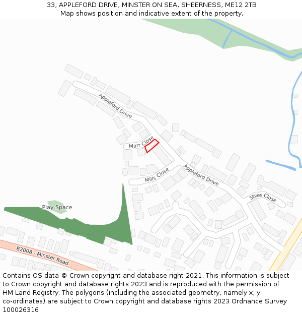 33, APPLEFORD DRIVE, MINSTER ON SEA, SHEERNESS, ME12 2TB: Location map and indicative extent of plot