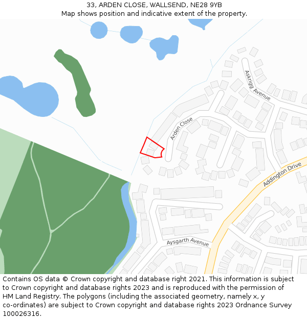 33, ARDEN CLOSE, WALLSEND, NE28 9YB: Location map and indicative extent of plot