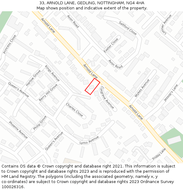 33, ARNOLD LANE, GEDLING, NOTTINGHAM, NG4 4HA: Location map and indicative extent of plot