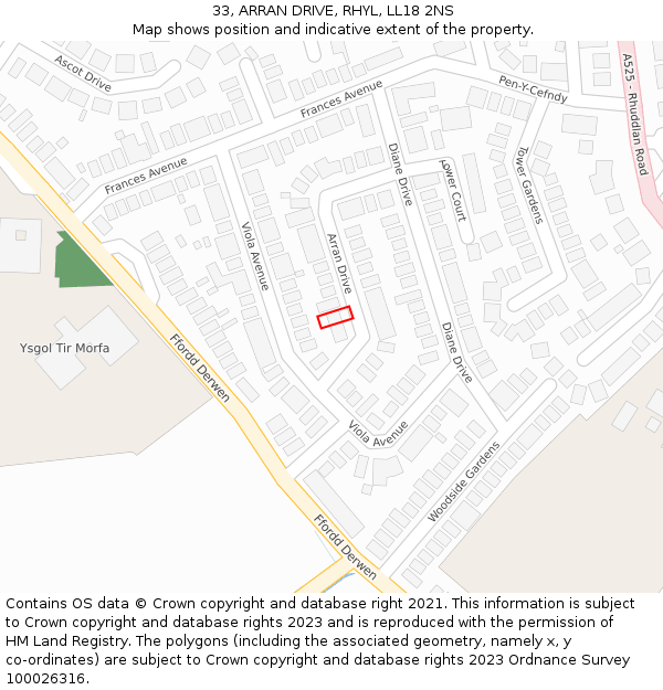 33, ARRAN DRIVE, RHYL, LL18 2NS: Location map and indicative extent of plot