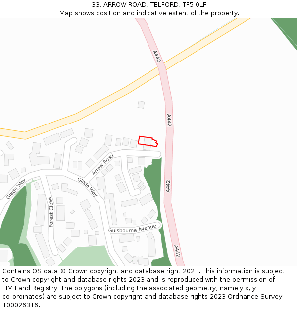 33, ARROW ROAD, TELFORD, TF5 0LF: Location map and indicative extent of plot
