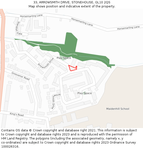 33, ARROWSMITH DRIVE, STONEHOUSE, GL10 2QS: Location map and indicative extent of plot