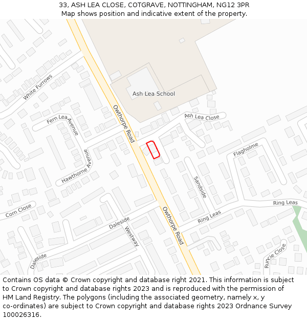 33, ASH LEA CLOSE, COTGRAVE, NOTTINGHAM, NG12 3PR: Location map and indicative extent of plot