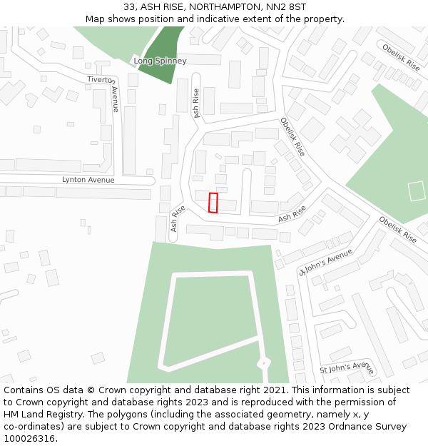 33, ASH RISE, NORTHAMPTON, NN2 8ST: Location map and indicative extent of plot