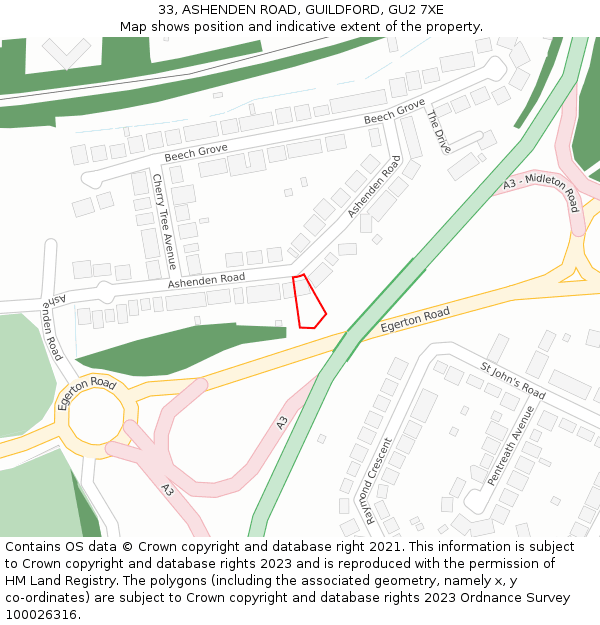 33, ASHENDEN ROAD, GUILDFORD, GU2 7XE: Location map and indicative extent of plot