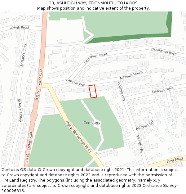 33, ASHLEIGH WAY, TEIGNMOUTH, TQ14 8QS: Location map and indicative extent of plot
