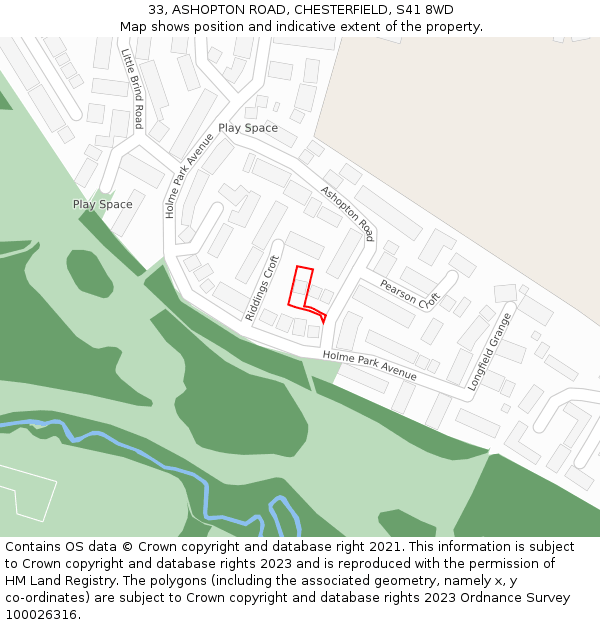 33, ASHOPTON ROAD, CHESTERFIELD, S41 8WD: Location map and indicative extent of plot