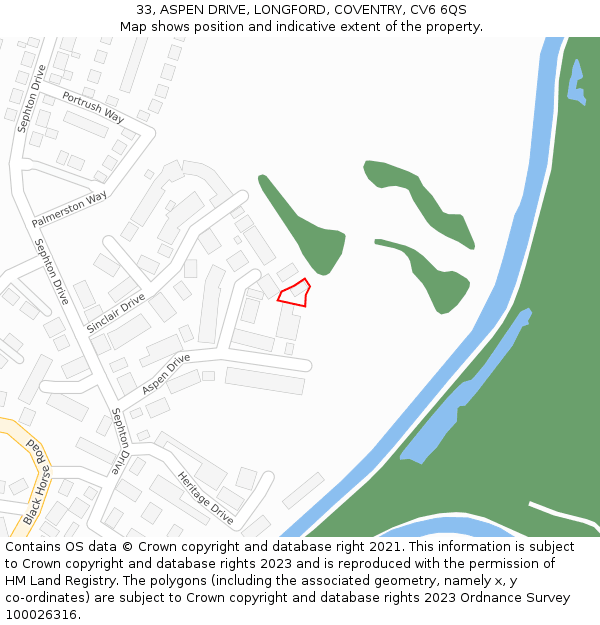 33, ASPEN DRIVE, LONGFORD, COVENTRY, CV6 6QS: Location map and indicative extent of plot