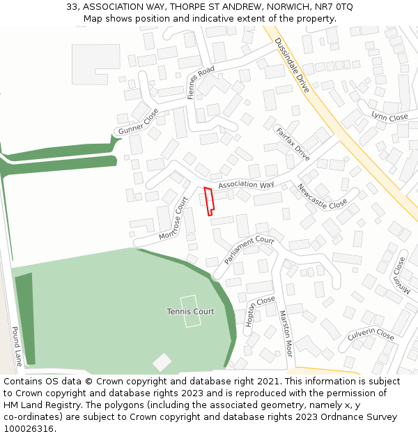 33, ASSOCIATION WAY, THORPE ST ANDREW, NORWICH, NR7 0TQ: Location map and indicative extent of plot