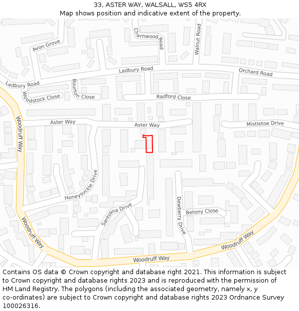 33, ASTER WAY, WALSALL, WS5 4RX: Location map and indicative extent of plot
