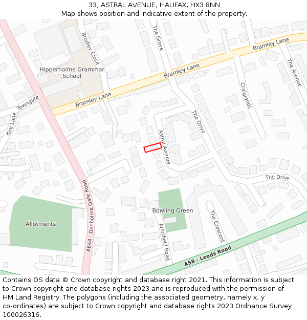 33, ASTRAL AVENUE, HALIFAX, HX3 8NN: Location map and indicative extent of plot