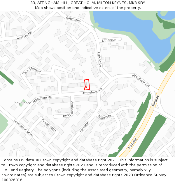 33, ATTINGHAM HILL, GREAT HOLM, MILTON KEYNES, MK8 9BY: Location map and indicative extent of plot