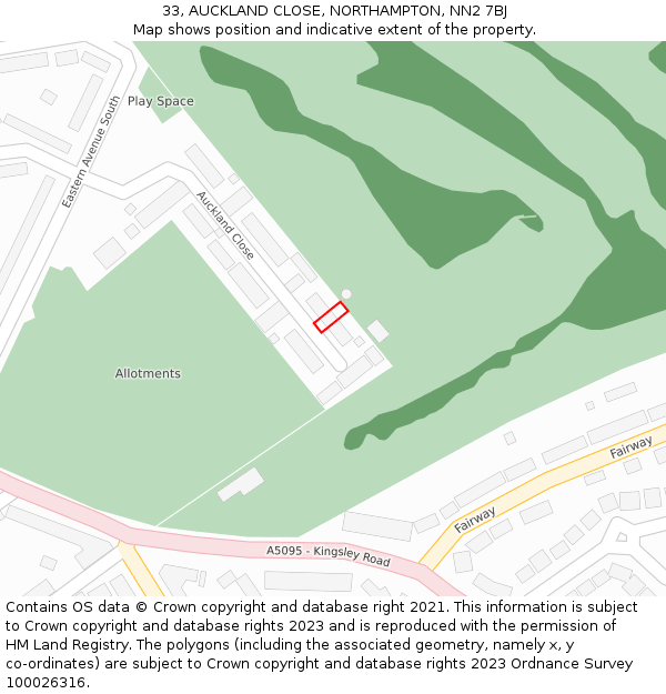 33, AUCKLAND CLOSE, NORTHAMPTON, NN2 7BJ: Location map and indicative extent of plot
