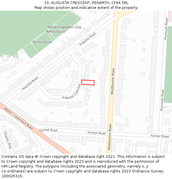 33, AUGUSTA CRESCENT, PENARTH, CF64 5RL: Location map and indicative extent of plot