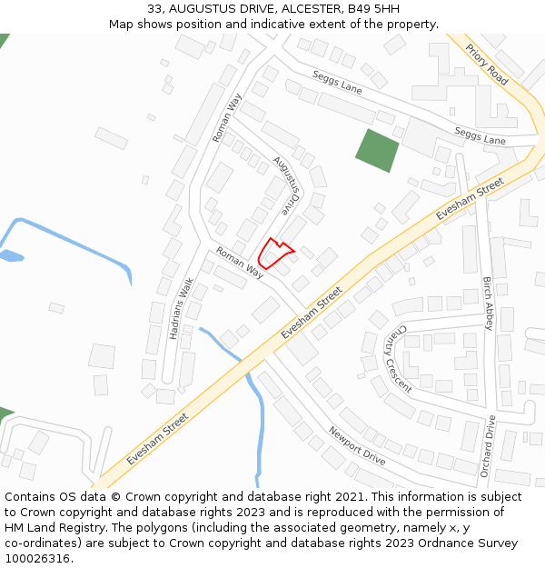 33, AUGUSTUS DRIVE, ALCESTER, B49 5HH: Location map and indicative extent of plot