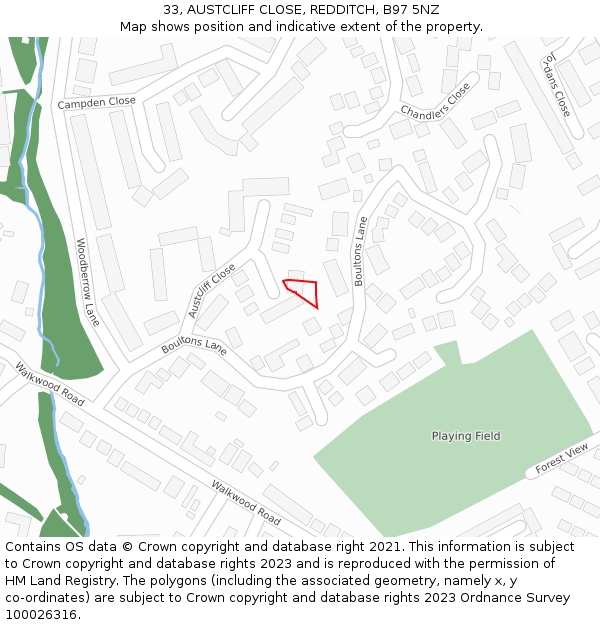 33, AUSTCLIFF CLOSE, REDDITCH, B97 5NZ: Location map and indicative extent of plot