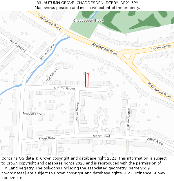 33, AUTUMN GROVE, CHADDESDEN, DERBY, DE21 6PY: Location map and indicative extent of plot