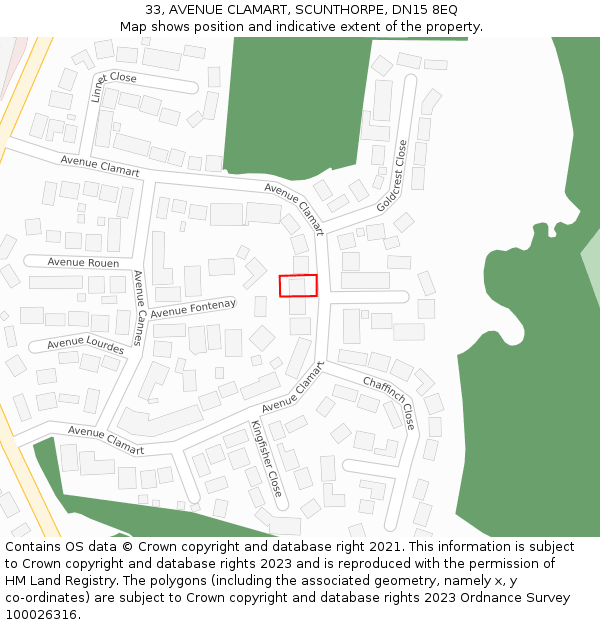33, AVENUE CLAMART, SCUNTHORPE, DN15 8EQ: Location map and indicative extent of plot