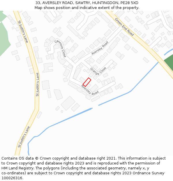 33, AVERSLEY ROAD, SAWTRY, HUNTINGDON, PE28 5XD: Location map and indicative extent of plot