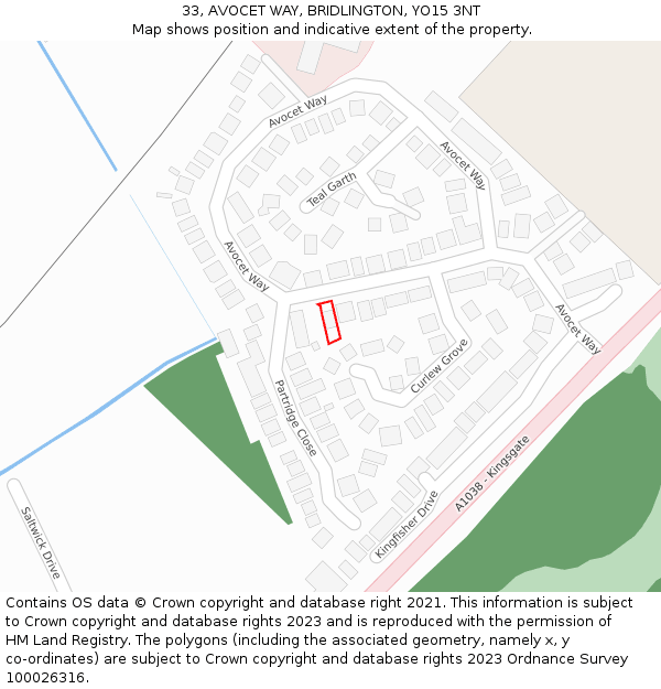 33, AVOCET WAY, BRIDLINGTON, YO15 3NT: Location map and indicative extent of plot