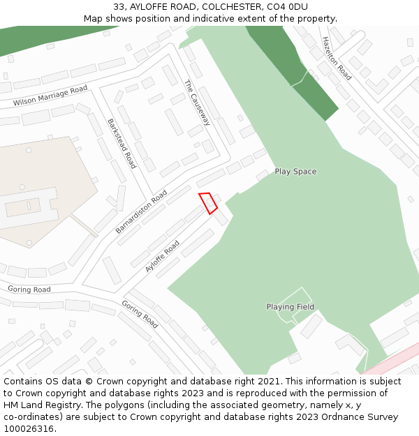 33, AYLOFFE ROAD, COLCHESTER, CO4 0DU: Location map and indicative extent of plot