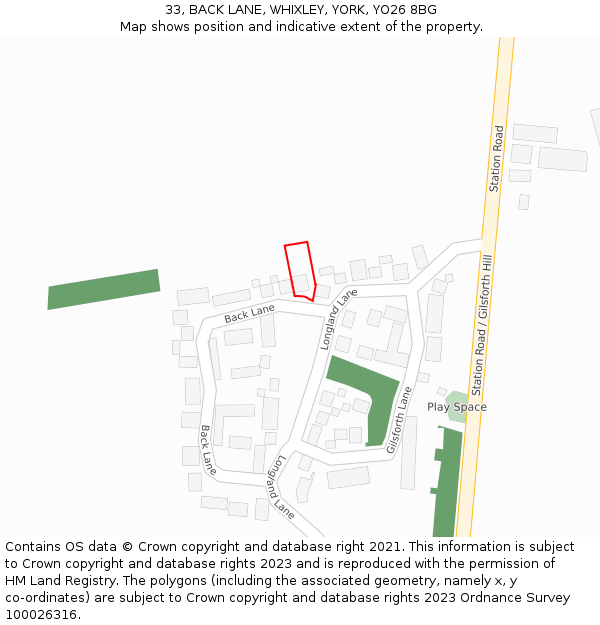 33, BACK LANE, WHIXLEY, YORK, YO26 8BG: Location map and indicative extent of plot