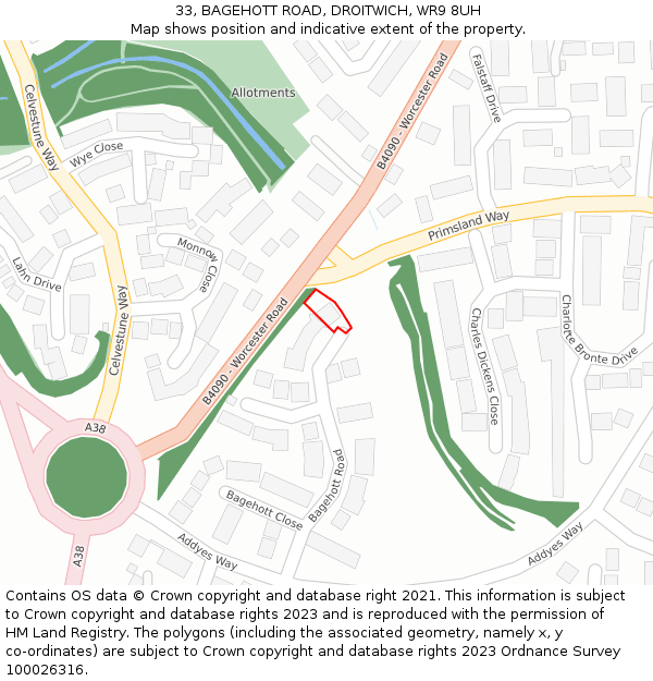 33, BAGEHOTT ROAD, DROITWICH, WR9 8UH: Location map and indicative extent of plot