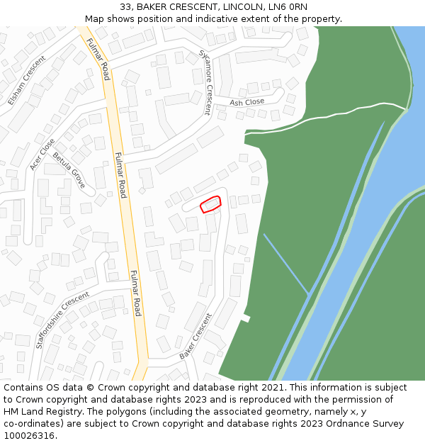 33, BAKER CRESCENT, LINCOLN, LN6 0RN: Location map and indicative extent of plot