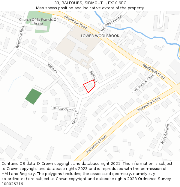 33, BALFOURS, SIDMOUTH, EX10 9EG: Location map and indicative extent of plot