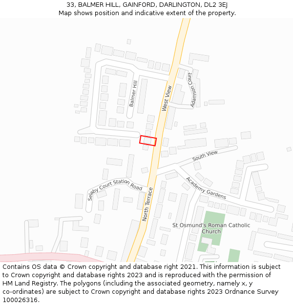 33, BALMER HILL, GAINFORD, DARLINGTON, DL2 3EJ: Location map and indicative extent of plot