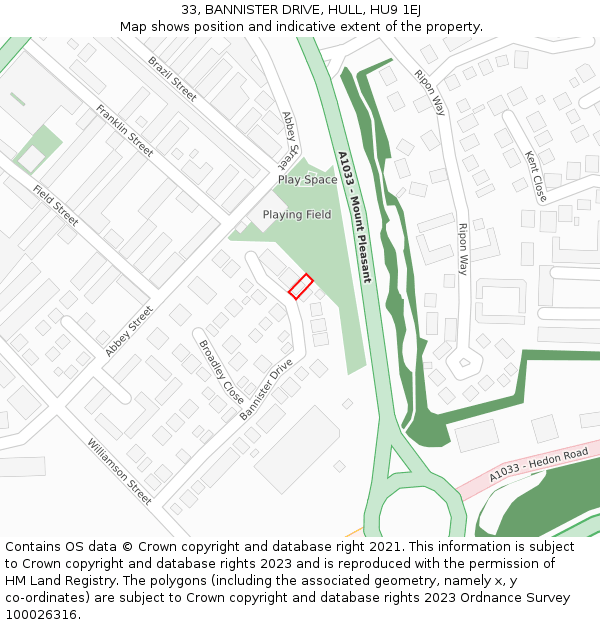 33, BANNISTER DRIVE, HULL, HU9 1EJ: Location map and indicative extent of plot