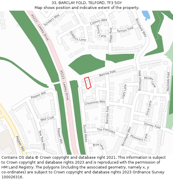 33, BARCLAY FOLD, TELFORD, TF3 5GY: Location map and indicative extent of plot