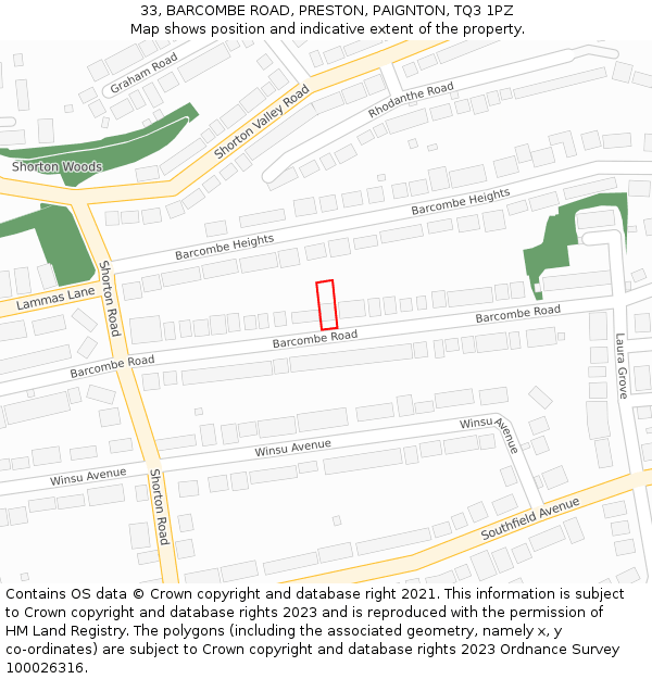 33, BARCOMBE ROAD, PRESTON, PAIGNTON, TQ3 1PZ: Location map and indicative extent of plot