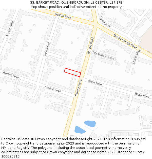 33, BARKBY ROAD, QUENIBOROUGH, LEICESTER, LE7 3FE: Location map and indicative extent of plot