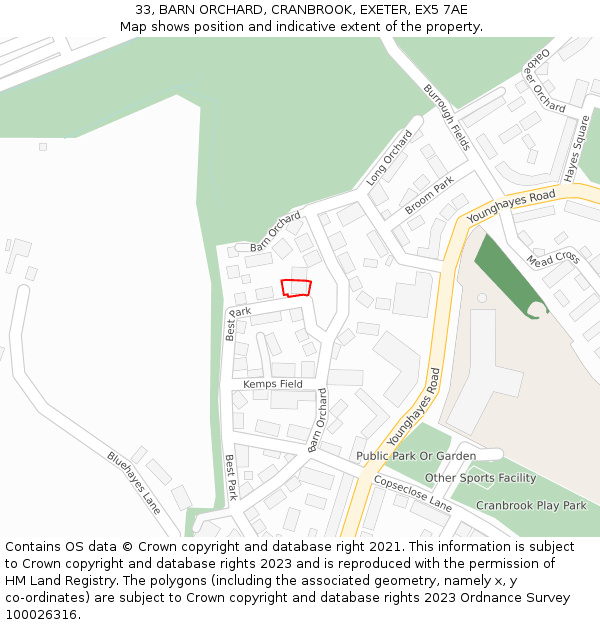 33, BARN ORCHARD, CRANBROOK, EXETER, EX5 7AE: Location map and indicative extent of plot