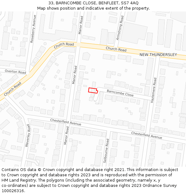 33, BARNCOMBE CLOSE, BENFLEET, SS7 4AQ: Location map and indicative extent of plot