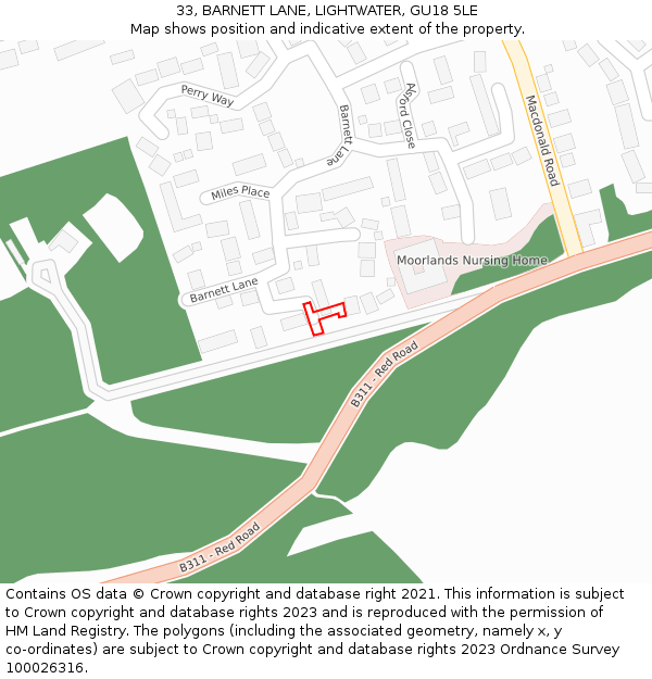 33, BARNETT LANE, LIGHTWATER, GU18 5LE: Location map and indicative extent of plot