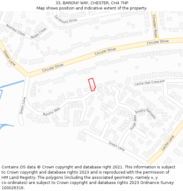 33, BARONY WAY, CHESTER, CH4 7NP: Location map and indicative extent of plot