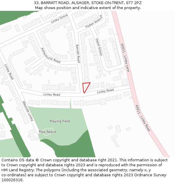 33, BARRATT ROAD, ALSAGER, STOKE-ON-TRENT, ST7 2PZ: Location map and indicative extent of plot