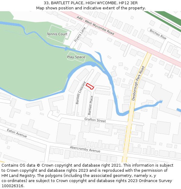 33, BARTLETT PLACE, HIGH WYCOMBE, HP12 3ER: Location map and indicative extent of plot